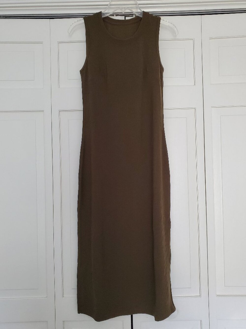 Woolx Iris Merino Wool Blend Ribbed Tank Dress XS Olive Leaf